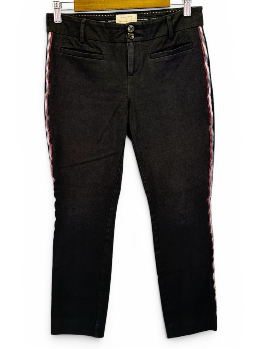 The Essential SLIM by Anthropologie Womens Black Side‎ Striped Pants Size 2